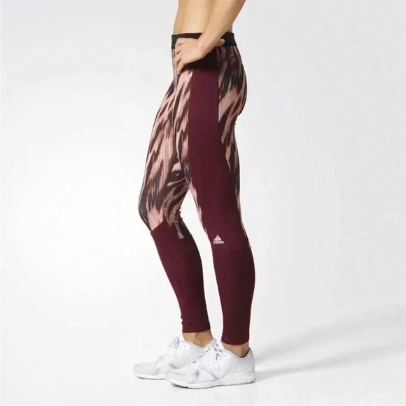 [S]Adidas Burgundy animal Print Techfit WMN Run Legging Long  Tight - Picture 2 of 13